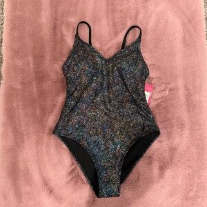 Xhilaration Black and Silver Sparkle Swimsuit